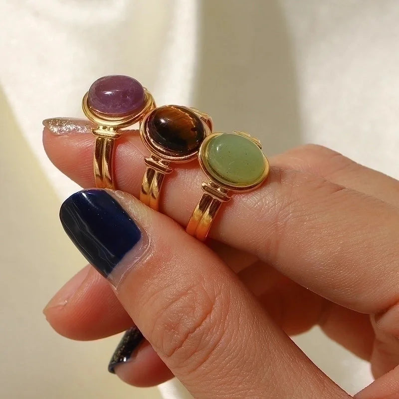 Fashion Geometric 304 Stainless Steel Artificial Gemstones Gold Plated Open Ring