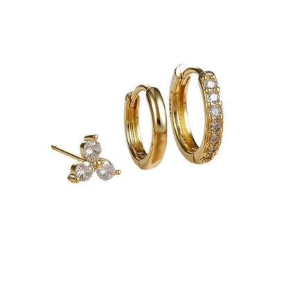 3 Pieces Set IG Style Minimalist Shiny Geometric Inlay Copper Zircon Earrings