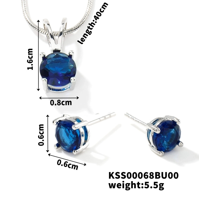 2 Pieces 304 Stainless Steel Copper Rhodium Plated Minimalist Classic Style Plating Inlay Round Zircon Earrings Necklace