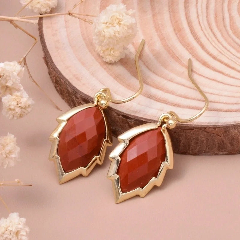 1 Pair Modern Style Sweet Leaves Natural Stone Copper Drop Earrings