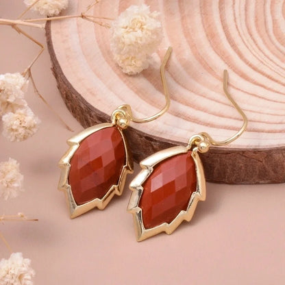 1 Pair Modern Style Sweet Leaves Natural Stone Copper Drop Earrings