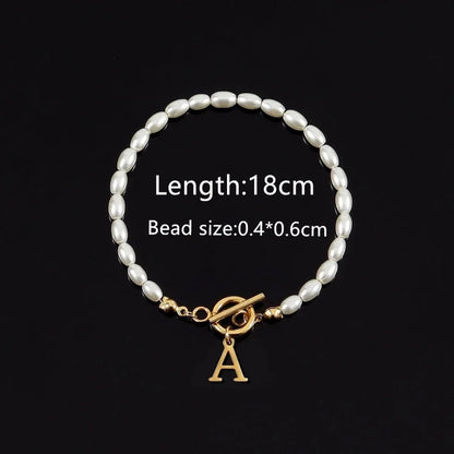 Elegant Minimalist Classic Style Letter 304 Stainless Steel Artificial Pearl Bracelets In Bulk