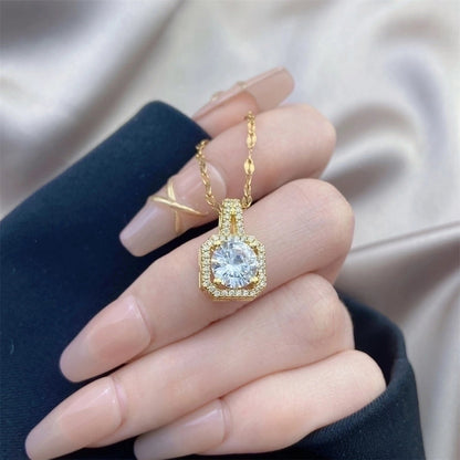 Minimalist Bow Knot Titanium Steel Copper Inlay Rhinestones Pendant Necklace