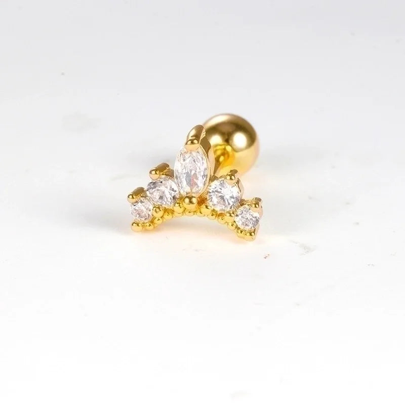 1 Piece Sweet Minimalist Moon Butterfly Snowflake Plating Inlay Stainless Steel Zircon Cartilage Earrings