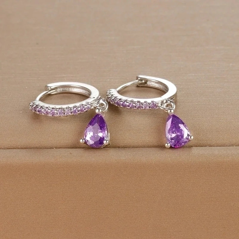 1 Pair IG Style Shiny Water Droplets Plating Inlay Copper Zircon Drop Earrings