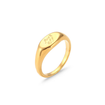 Minimalist Women Letter Number Text Stainless Steel 18K Gold Plated Rings