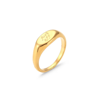 Minimalist Women Letter Number Text Stainless Steel 18K Gold Plated Rings