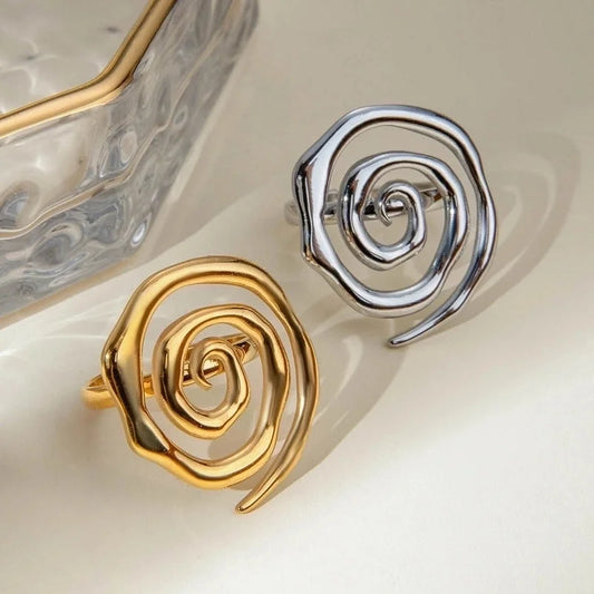 IG Style Spiral Thread 304 Stainless Steel 18K Gold Plated Plating Open Rings