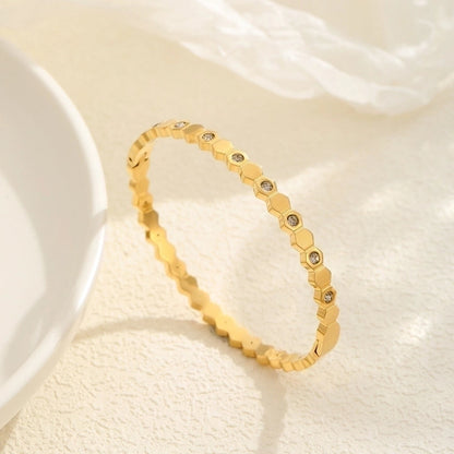 Casual Elegant Geometric Star Titanium Steel 18K Gold Plated Rhinestones Bangle In Bulk