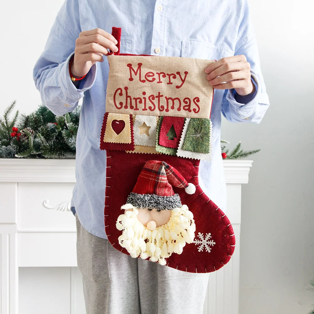2 Pieces Merrychristmas Large Christmas Socks Santa Claus Snowman Three-dimensional Decoration Gift Bag Gift Bag