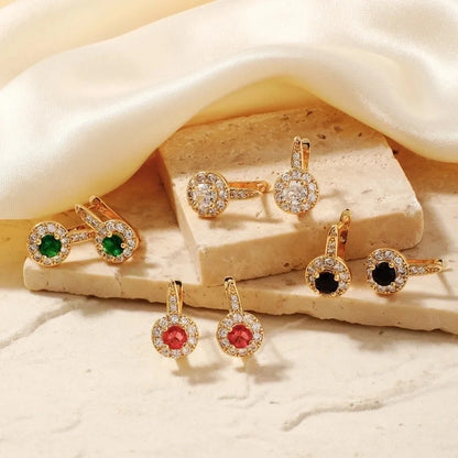 1 Pair Glam Shiny Korean Style Round Inlay Copper Zircon K Gold Plated Rhodium Plated Ear Clip