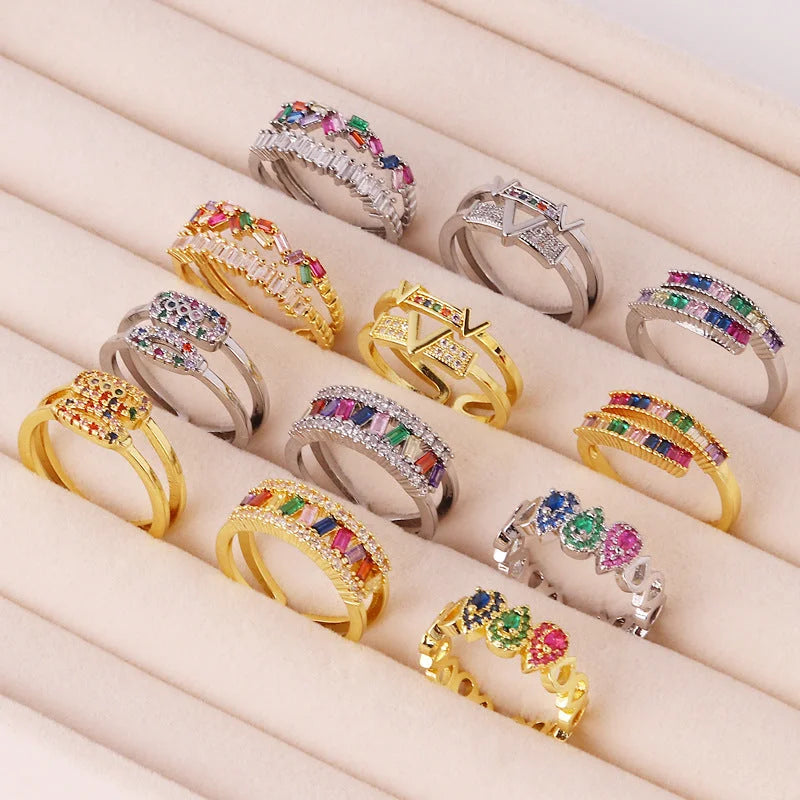 Luxurious Women Droplet Geometric Zircon Zircon Inlay Rings