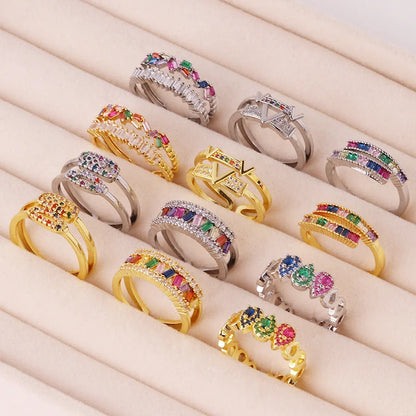 Luxurious Women Droplet Geometric Zircon Zircon Inlay Rings