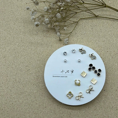 2 Pieces Minimalist Commute Geometric Inlay Copper Zircon Drop Earrings