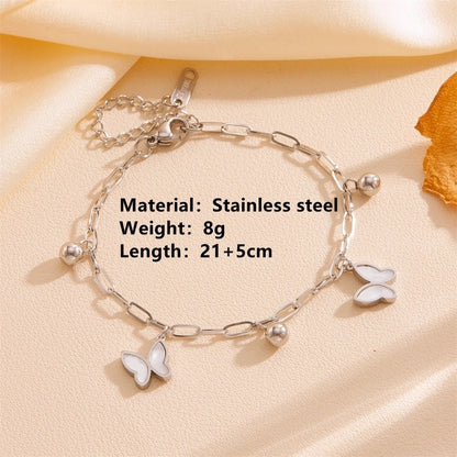 IG Style Sweet Star Heart Shape Butterfly Titanium Steel Acrylic 18K Gold Plated Inlay Bracelets Anklet
