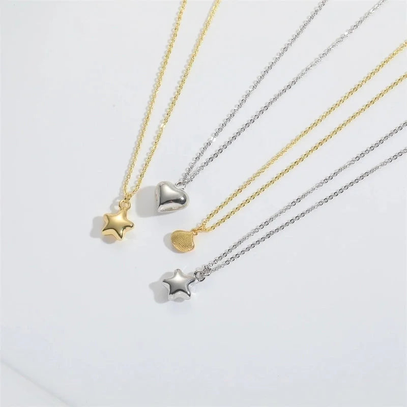 Copper 14K Gold Plated Star Heart Shape Pendant Necklace