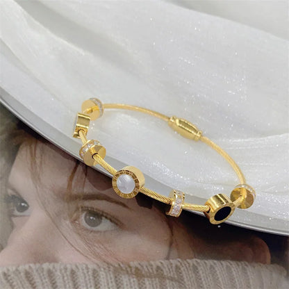 Moderate Luxury Letter Titanium Steel 18K Gold Plated Bangles