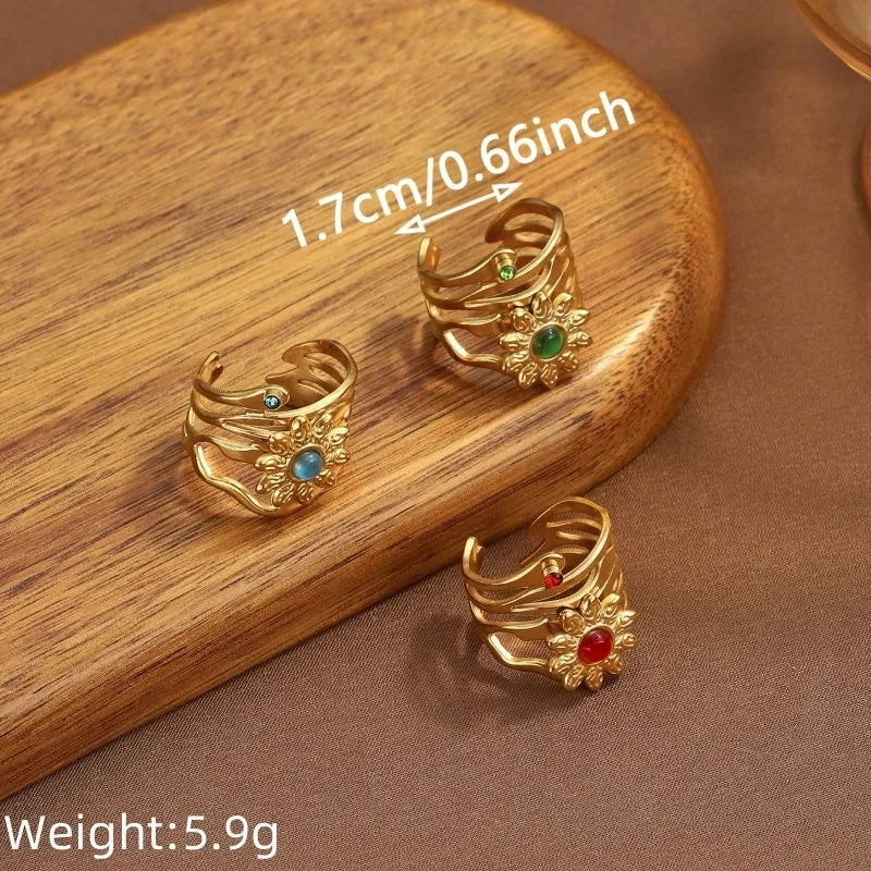 IG Style Elegant Classical Flower Chrysanthemum 304 Stainless Steel Imitation Pearl Opal Open Rings