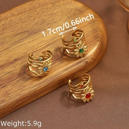 IG Style Elegant Classical Flower Chrysanthemum 304 Stainless Steel Imitation Pearl Opal Open Rings