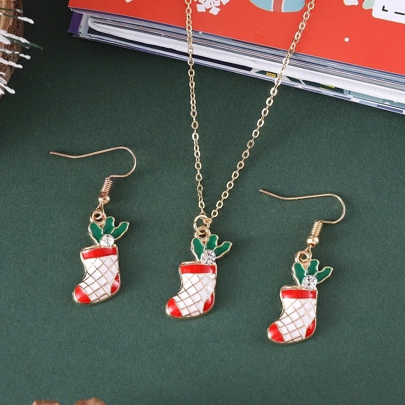 Cute Christmas Tree Santa Claus Christmas Socks Alloy Earrings Necklace