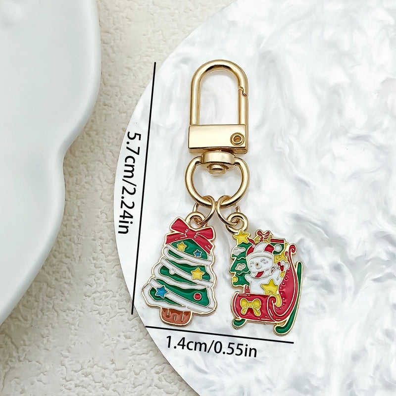 Cute Christmas Tree Santa Claus Elk Alloy Enamel Christmas Bag Pendant Keychain