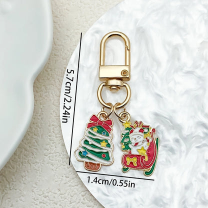 Cute Christmas Tree Santa Claus Elk Alloy Enamel Christmas Bag Pendant Keychain