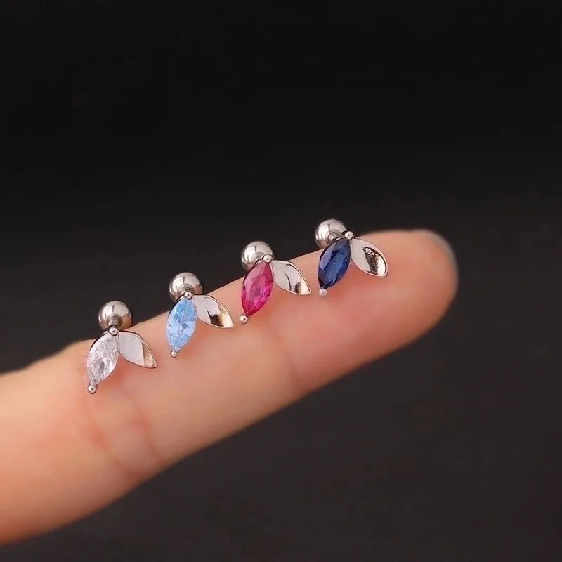 Ear Cartilage Rings & Studs Fashion Leaf 316L Stainless Steel Copper Plating Inlay Zircon