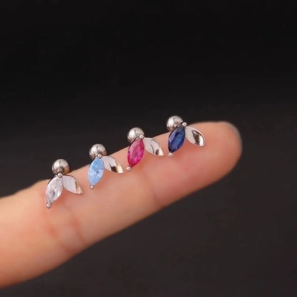 Ear Cartilage Rings & Studs Fashion Leaf 316L Stainless Steel Copper Plating Inlay Zircon