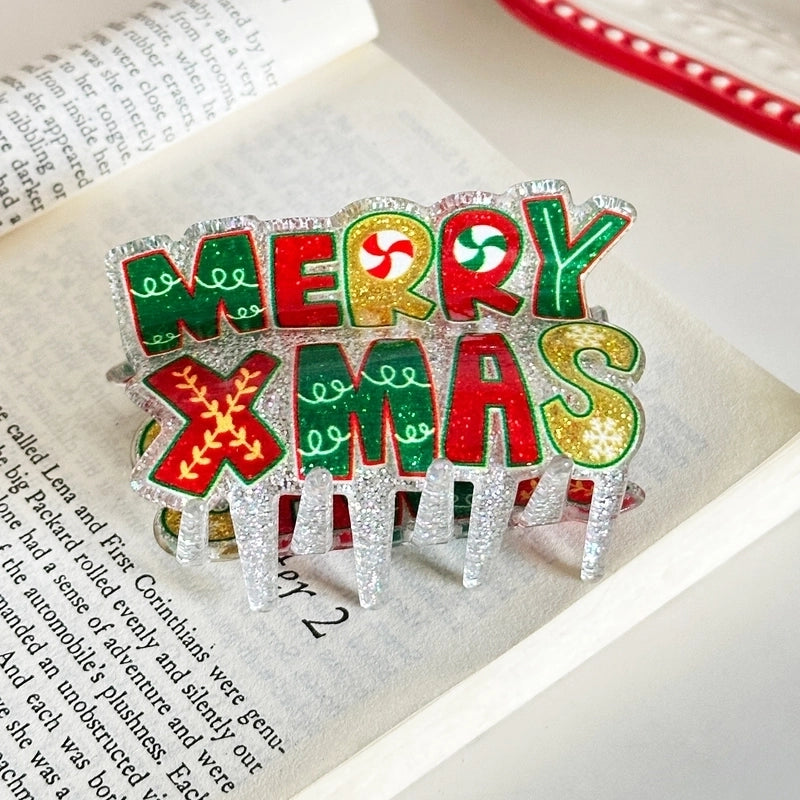 Christmas Casual Women's Christmas Tree Santa Claus Letter Arylic Hair Claws