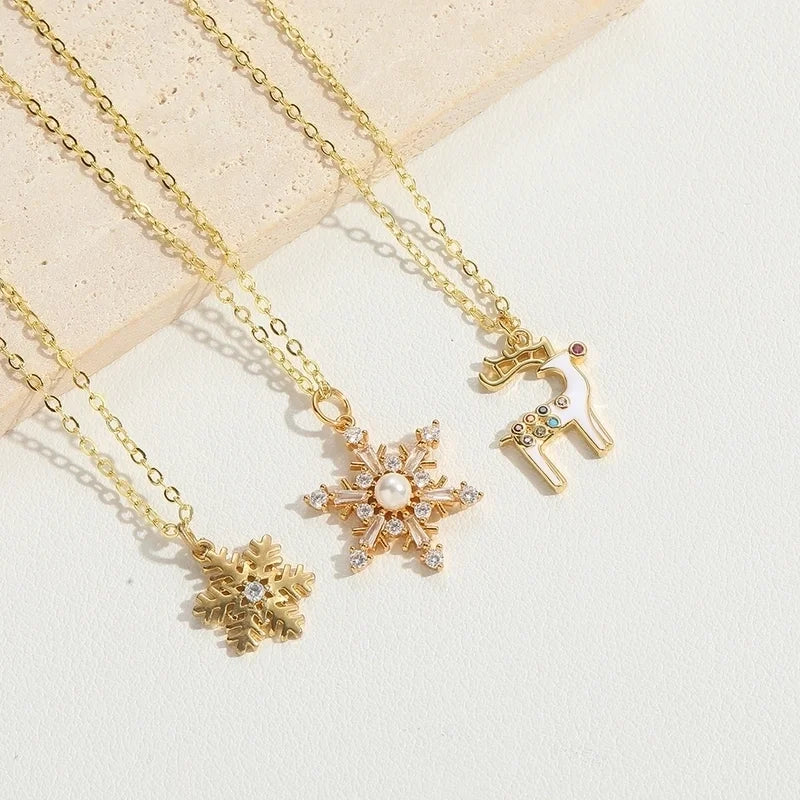 Minimalist Snowflake Elk Inlay Copper Necklaces