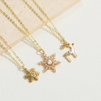 Minimalist Snowflake Elk Inlay Copper Necklaces
