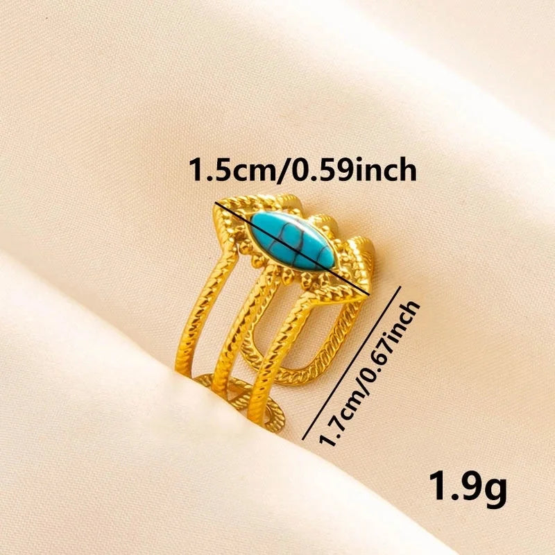 304 Stainless Steel 18K Gold Plated Elegant Lady Streetwear Inlay Geometric Water Droplets Artificial Gemstones Imitating Stone Open Rings
