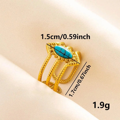 304 Stainless Steel 18K Gold Plated Elegant Lady Streetwear Inlay Geometric Water Droplets Artificial Gemstones Imitating Stone Open Rings