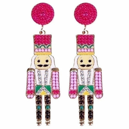1 Pair Cute Funny Classic Style Cartoon Character Nutcracker Inlay Alloy Seed Bead Drop Earrings