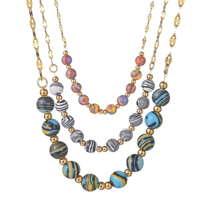 304 Stainless Steel 18K Gold Plated Classic Style Beaded Plating Round Natural Stone Necklace