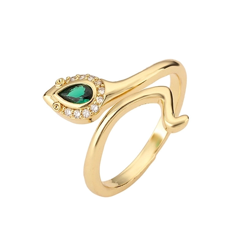 Retro Snake Copper Plating Inlay Zircon Gold Plated Open Rings