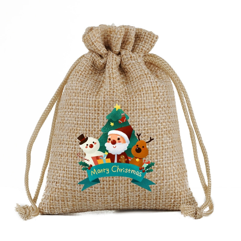 Christmas Nordic Style Cute Modern Style Christmas Tree Snowman Snowflake Imitated Hemp Party Festival Candy Bag