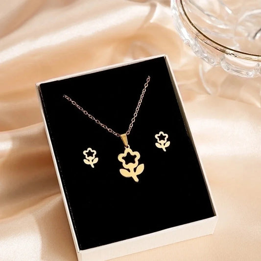 Elegant Minimalist Electrocardiogram Heart Shape Flower 304 Stainless Steel Plating Necklace 1 Set