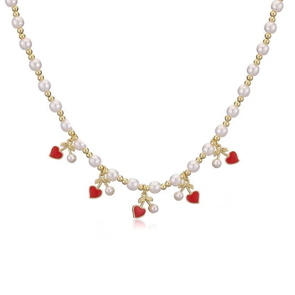 Sweet Cherry Strawberry Copper Enamel Multi Charms Necklace