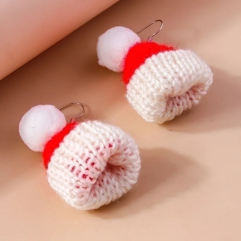 1 Pair Cute Christmas Hat Knit Zinc Alloy Drop Earrings
