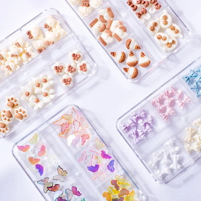 Manicure Butterfly Ornament Long Boxed Crooked Heart Cartoon Bear Bottoming Drill Christmas Bowknot Nail Ornament Ornament Mixed