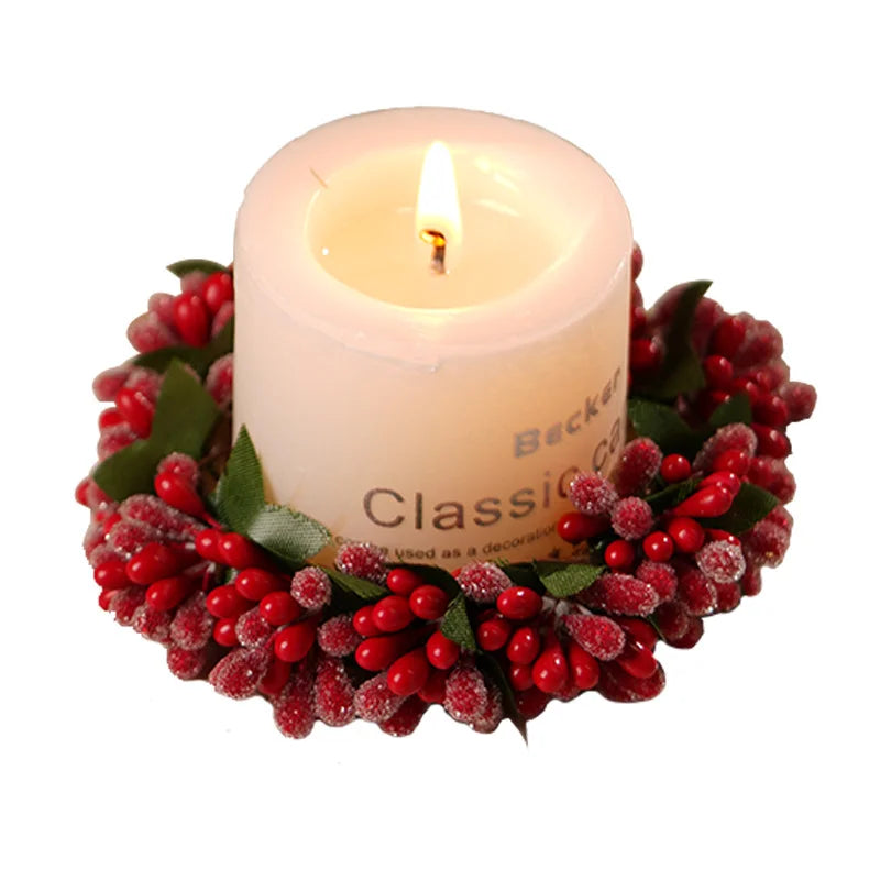 Christmas Gift Small Wreath Candle Holder Tabletop Decoration Peaceful Night Candlelight Dinner Accessories Set