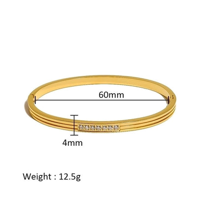 Minimalist Shiny Solid Color 316L Stainless Steel 18K Gold Plated Zircon Bangle In Bulk