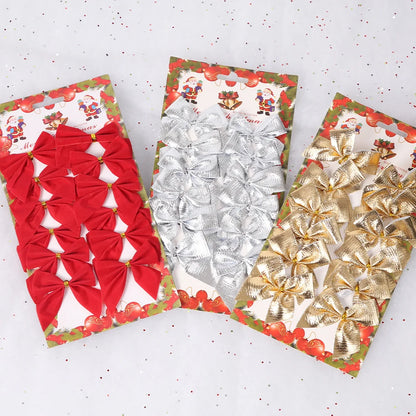 12 Pieces Christmas Flocked Mini Gold Red Christmas Bows Christmas Tree Wreath Ornaments