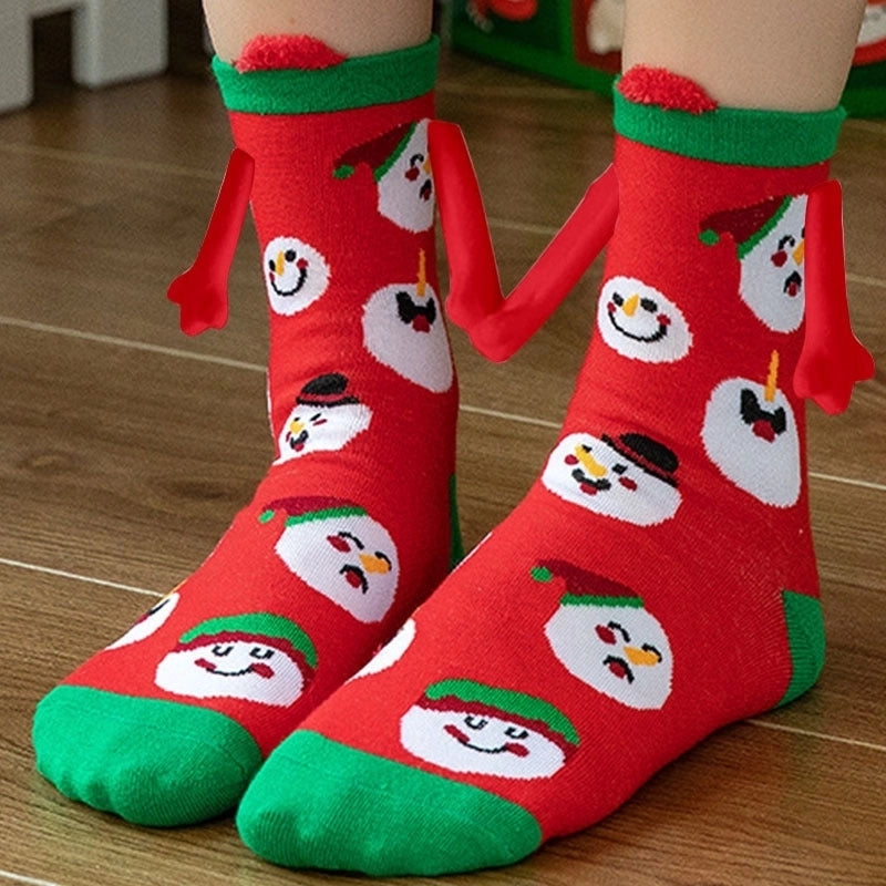 New Popular Christmas Socks Autumn And Winter Cotton Magnet Magnet Hand-holding Socks Mid-calf Length Socks In Stock