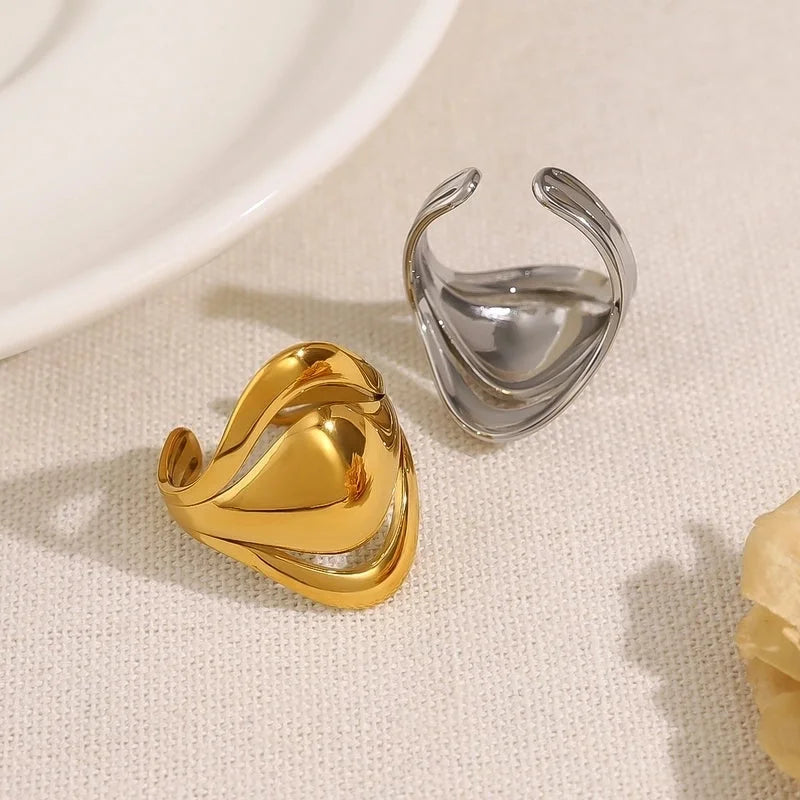Vacation French Style Geometric 304 Stainless Steel 18K Gold Plated Plating Open Rings
