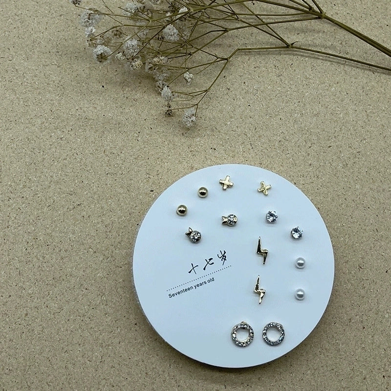 2 Pieces Minimalist Commute Geometric Inlay Copper Zircon Drop Earrings