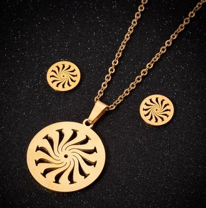 Minimalist Geometric Leaf Heart Shape Stainless Steel Plating Earrings Necklace 1 Set