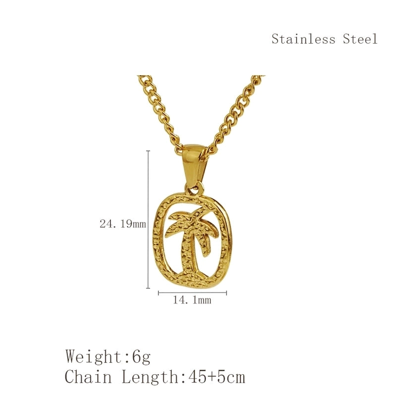 Beach Coconut Tree 304 Stainless Steel 18K Gold Plated Plating Hollow Out Pendant Necklace