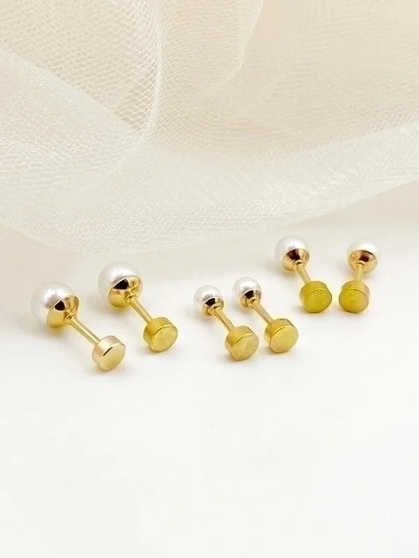 1 Pair Casual Minimalist Round Plating 304 Stainless Steel Pearl 14K Gold Plated Ear Studs